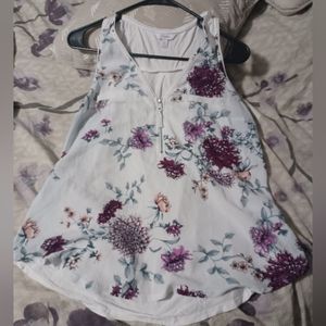 Candies short sleeve flower shirt white purple L